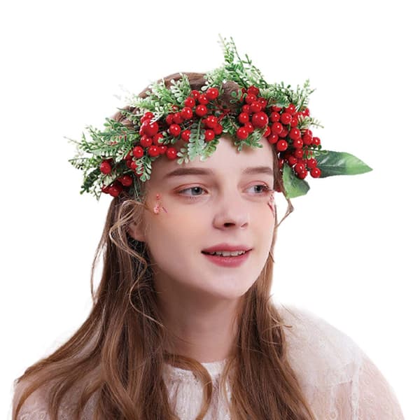 Julejenter blomsterkrone krans kunstig bær blomsterhodebånd