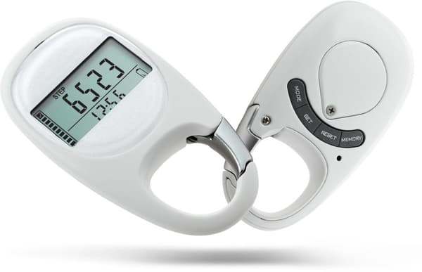 Simple Pedometer - Accurate Step Counter - With Carabiner Clip - 3D Pedometer - Suitable for All Ages and Men - White
