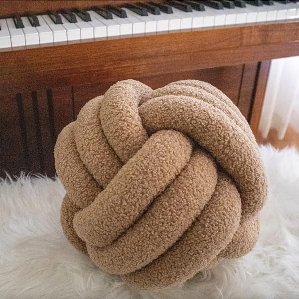 Beige Dekorativ Knudet Bolde Pude - Stor Størrelse Boucle Kastepude