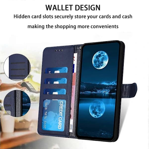 Til Samsung Galaxy A17 5G Læder Etui med Stativ, Pung og Rem, Blå