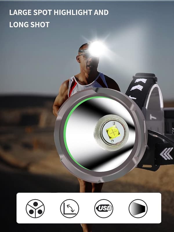 Kraftig oppladbar LED-hodelykt 2800 Lumen, lang rekkevidde XHP90