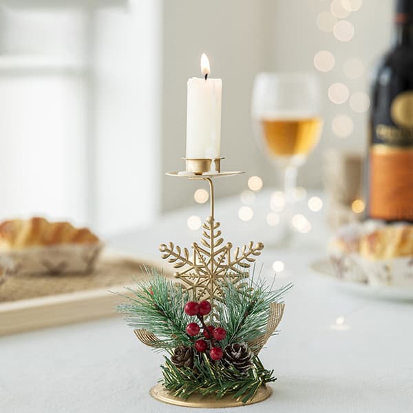 Jul Gull Jern Lysestake Julebordsdekorasjon, Kongler Bær Lysestake for Fest snøfnugg snowflake
