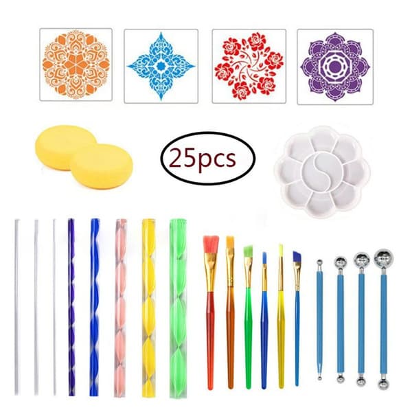 25 kpl Mandala Dotting -työkalusarja Mandala-sabluunasarja KLB