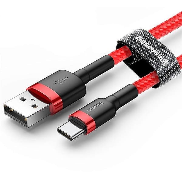 BASEUS Cafule Series 2m 2A Type-C Data Synkroniseringskabel Nylonflettet Opladerkabel - Rød