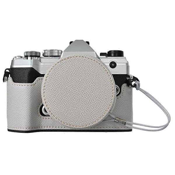 For Olympus OM-5 Camera Case Half-Enclosed Leather Bottom with Lens Cap - Grey