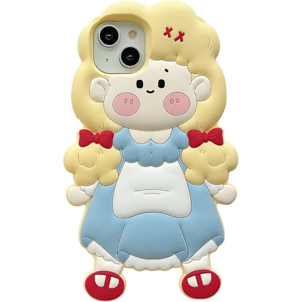 Case for iPhone 14 Pro Max, Cute 3D Kawaii Phone Case, Funny White Rabbit Cartoon Case with Wrist Strap, Soft Silicone Protective Cover, Dam[co]