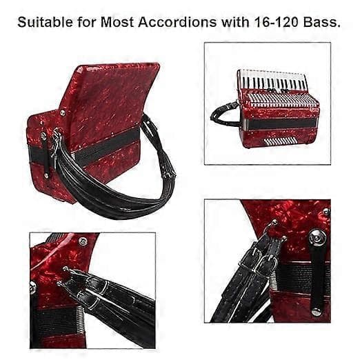 Waterproof Leather Accordion Shoulder Straps (2 Pcs) - Adjustable Replacement for 16-120 Bass Red Red