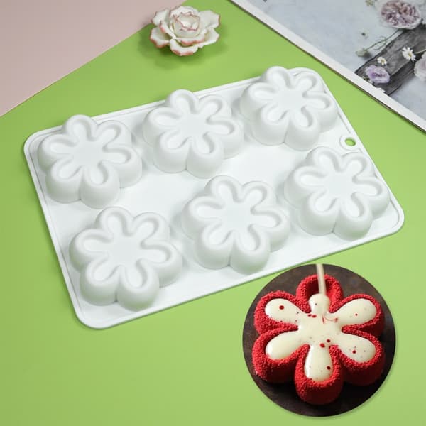 6-hullsform Seks kronblader Blomsterform Fondant Sjokoladeform Kakebakeredskap