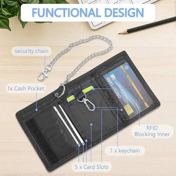 RFID Slim Plånbok för Barn Herrplånbok med RFID/NFC-blockering Slim Canvas Tri-fold Plånbok för Män för Pojkar, Barn, Män, Julklappar (Svart)