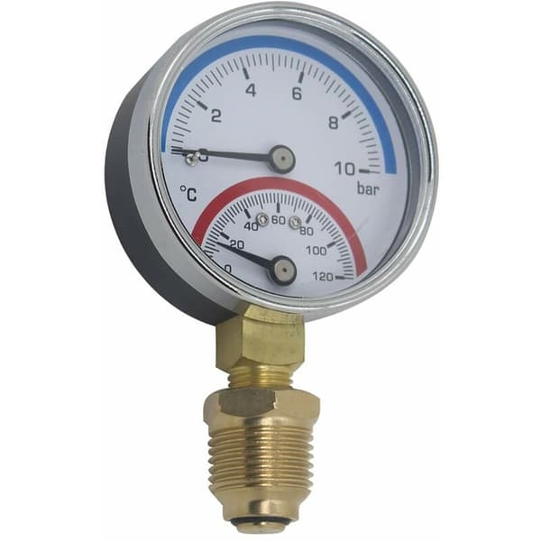 Termomanometer 80mm trykmåler temperatur termometer kedelvarme radial gevind (80mm 0-16bar 1/4\")