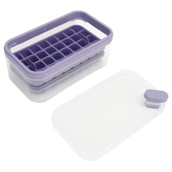 Ice Cube Tray 32 Compartments Double Layer Easy Release Ice Maker Mold with Container Lid for Cocktail Whiskey Coffee Purple