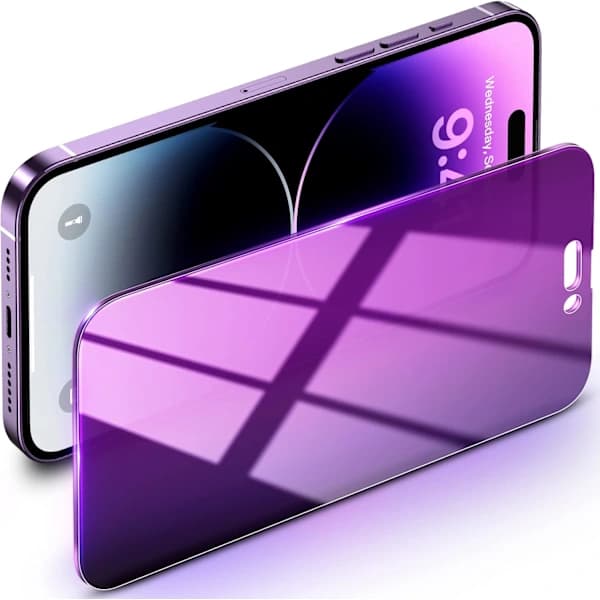 Privacy Screen Protector for iPhone 14 Pro Max - Anti-Spy, Anti-Blue Light, HD Full Coverage Tempered Glass with Frame, Purple
