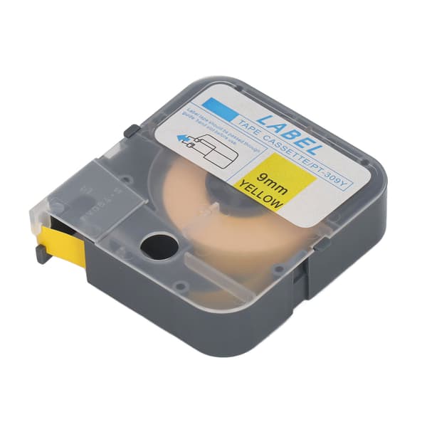 Label Machine Tape Clear Printing 9mm Width Durable Yellow Printer Supplies with Case for Home Office Replacement