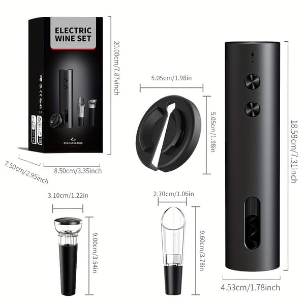 Single/Gift Box, Rechargeable Electric Wine Opener, Powerful Automatic Corkscrew with Foil Cutter, Wine Pourer, Vac [DB] A A