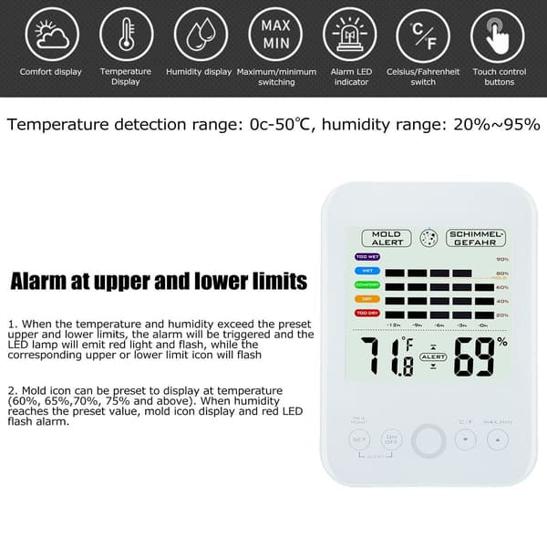 Touch Screen Thermohygrometer Electronic Digital Wall Mounted KLB