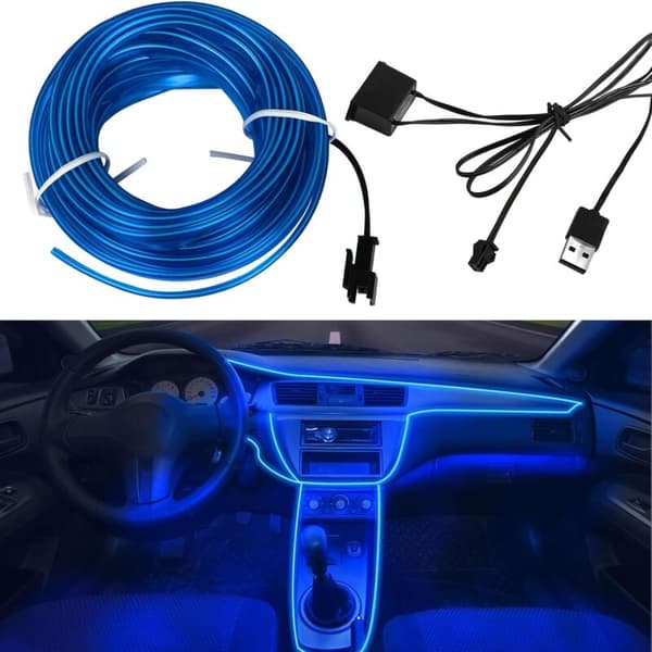 5m Bil Interiørbelysning, LED Bil Interiør, 5v El Wire LED Lysstrimmel til Bil Interiør, Bil Interiør LED Strip Lys Wire, Auto Interiør LED Strip