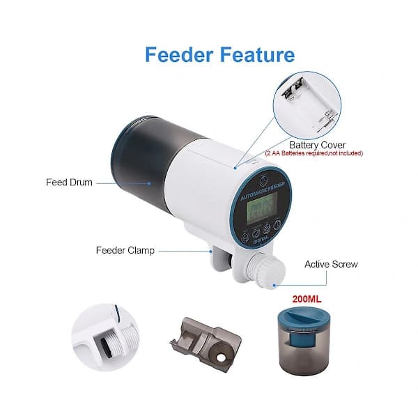 Automatic Fish Feeder for Aquarium, Intelligent Timing Control, Automatic Fish Feeder for Goldfish, Small Feeder, Closed