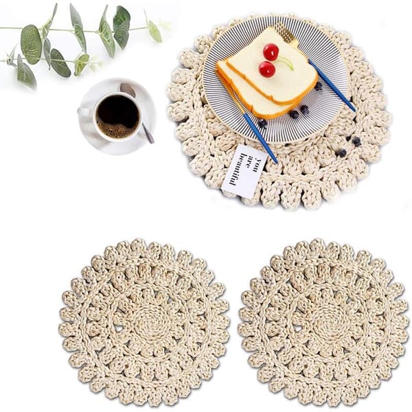 Set of 2 Straw Braided Placemats, Table Mats, Non-slip Corn Husk Mats - 38 cm