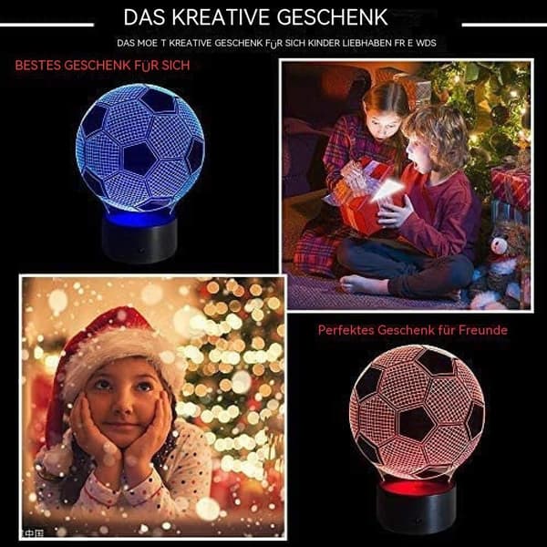 Fodbold 3D Illusion Natlampe, 7 Farver Skiftende Touch Control LED Skrivebordslampe KLB
