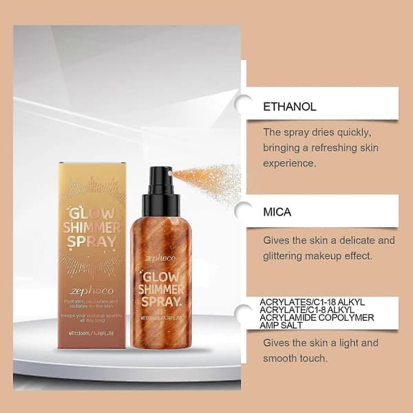 Zephoco Glitrende Kropsspray Naturligt Glitterpulver Lysner Kroppen For En Langvarig, Ikke-Klistrende Glød