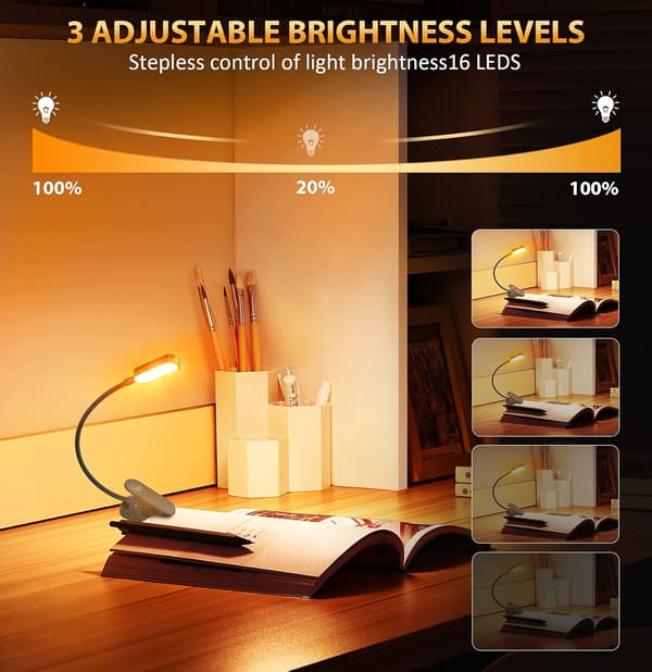 Lukulampun 16 LED Lukulamppu Klipsilamppu USB Ladattava 9