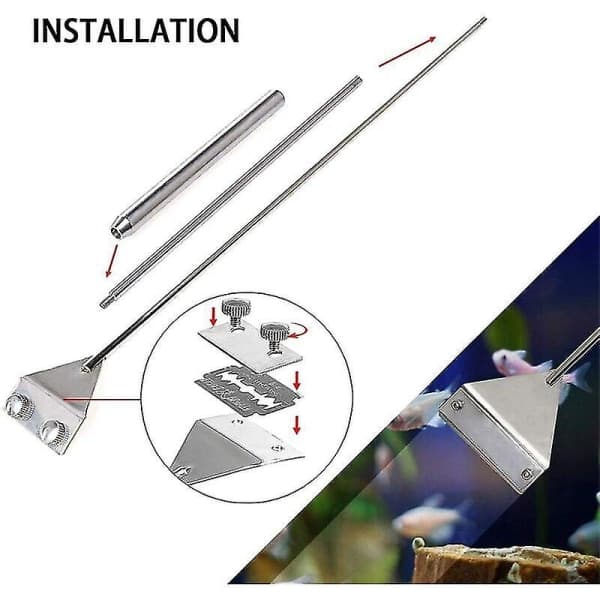 Algae scraper 65cm long, with stainless steel blade, glass aquarium cleaning tool, with 10 blades