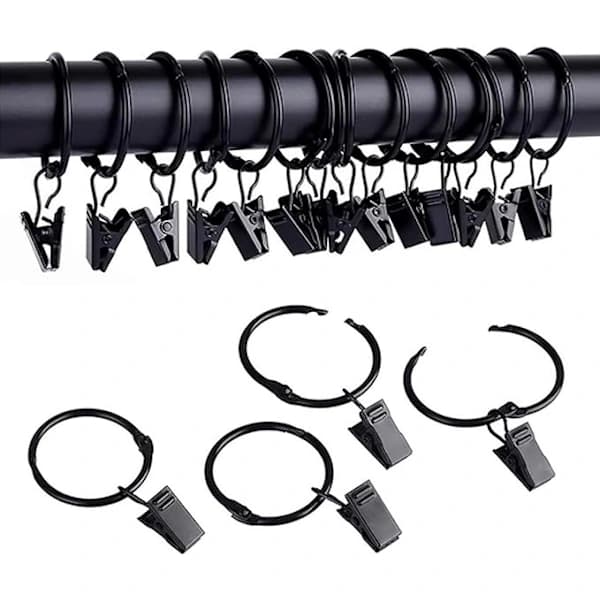 10-pak gardinringe med klemmer (sort 3,0 mm x 32 mm diameter)