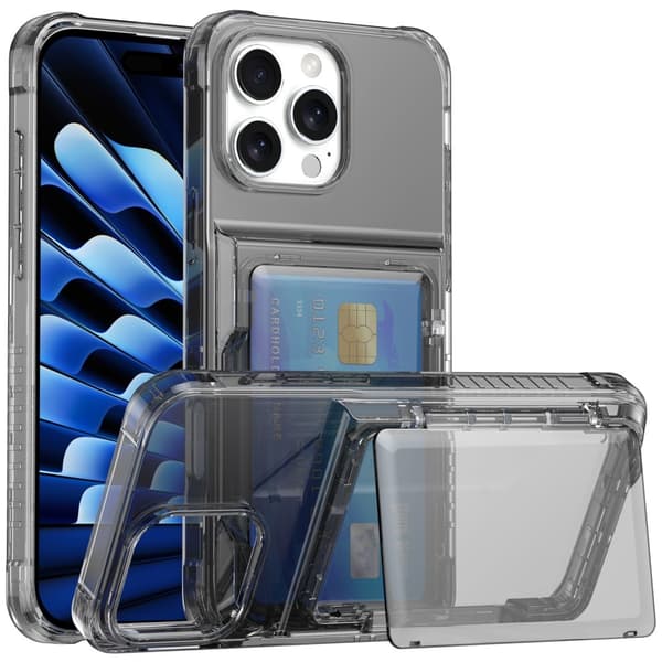 Kompatibel med iPhone, iPhone 16 Pro Max Cover Stativ med Kortlomme Tonet Sort 64 64