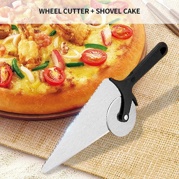 Pizzakutter 2 i 1 Pizzakutterhjul, Sklisikkert Silikonhåndtak for Kutting av Pizza/Hjemmelaget Pizza/Brød/Kaker/Kjeks
