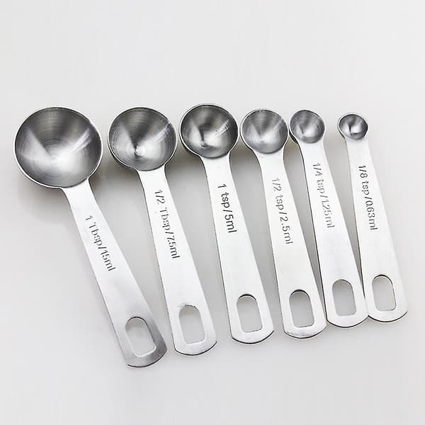 6 Pcs/Set Stainless Steel Round Cup Spice Measuring Spoons Kitchen Baking Tool Q