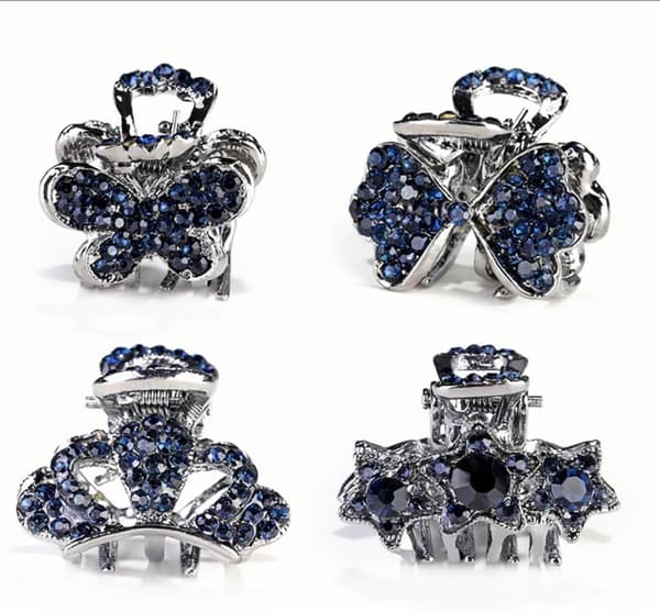 4 mini blå strass metallklämmor, retro halkfria för kvinnor/flickor.