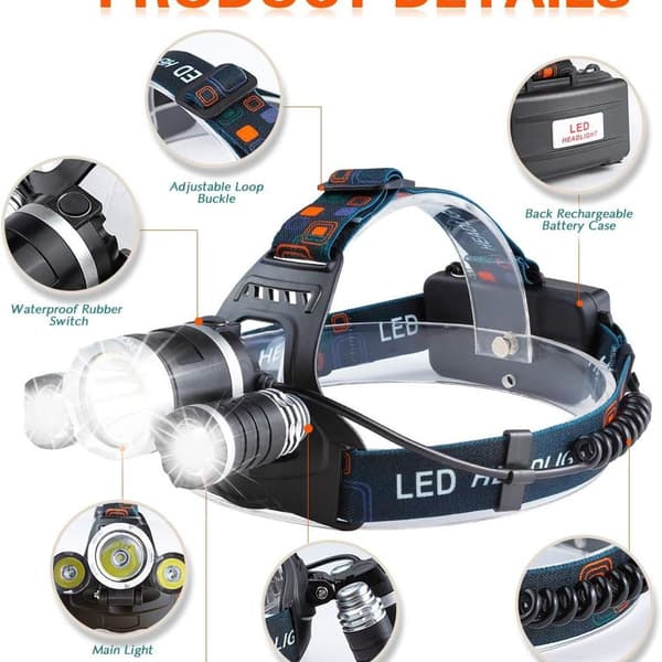 Oppladbar LED-hodelykt, 5000 lumen løpehodelykt, KLB