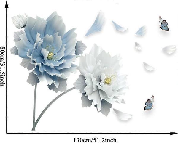 Blå Blommiga Väggdekaler, Itsekiinnittyvät Blommiga Väggdekaler DIY Blommiga Väggkonst Sovrum Vardagsrum Klassrum Kontor (2 Blå Pionblommor
