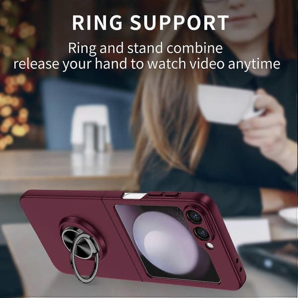 Etui til Samsung Galaxy Z Flip6 5G Roterbart Ringstativ Hårdt PC-Telefoncover Vinrød Vinrød