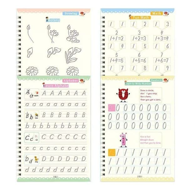 Reusable Handwriting Practice Copybook - Set med 4 flerfärgade övningsböcker