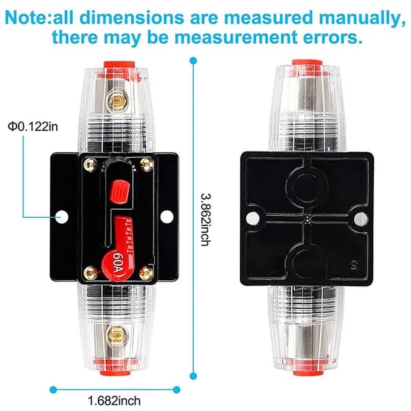 DC 12V-24V Sikringsholder, Audio Afbryder, Bilsikringsholder, Manuel Nulstilling 60A