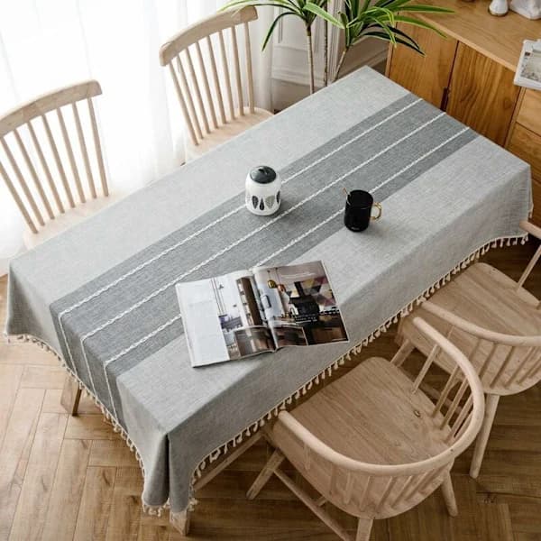 Moderne linstoff bomull rektangulær duk bordduker for rektangulært bord hjem kjøkken dekorasjon (140x140cm, grå)