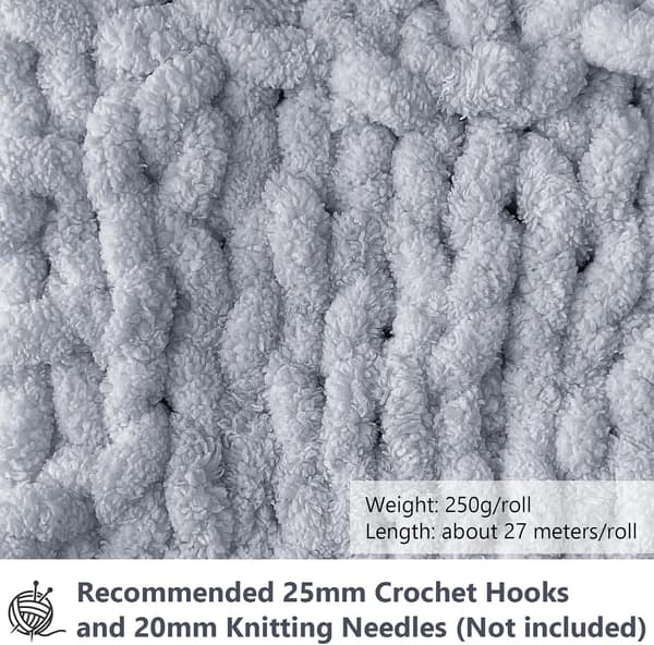 500g (250gx2) Chunky garnnøgle ca. 54m Chenille Chunky pelsgarn blød uld Chunky garn blødt strikkegarn til hæklede tæpper tørklæder hatte grå