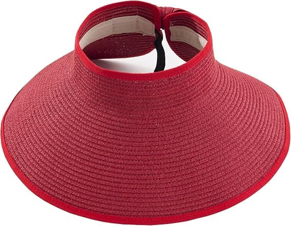 Red Ladies Foldable Summer Hat with Foldable Wide Brim Sun Visor