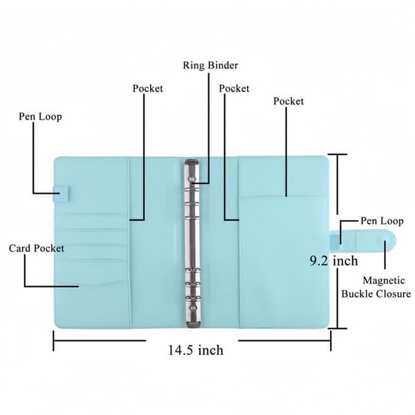 A5 Ring Binder - Refillable A5 6-Ring Multipurpose Binder in PU Leather - Blue - For School, Office, and Presentations
