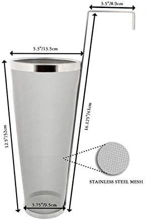 Brew Hopper Spiderfilter, ProMaker 1 Gallon Rustfrit Stål, 300 Mikron Netpatron Humle til Ølfilter (5,3 X 16 tommer)