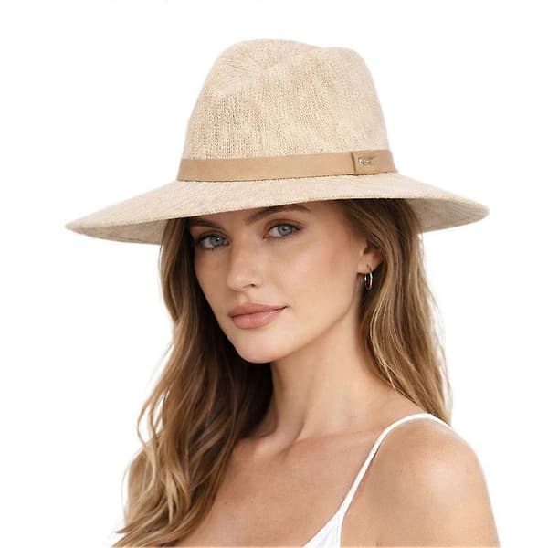 Stickad Fedora-hatt - Packbar Solskydd Bredbrättad Hatt för Semester