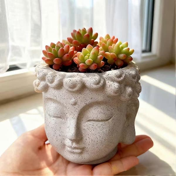 Buddha Head Planter 9.5x10x8.7cm Zen Decor Small Plant Succulent Vase