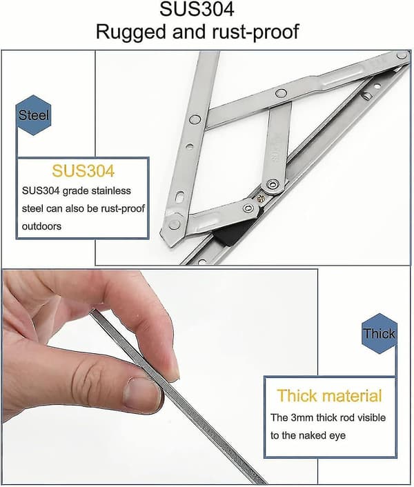 Window Hinge, Window Hinge for Window Shutters, Window Stay, Window Lock, Window Mount, Friction Hinge, Stainless Steel, Sus304, 30.5 cm (1 Pair)