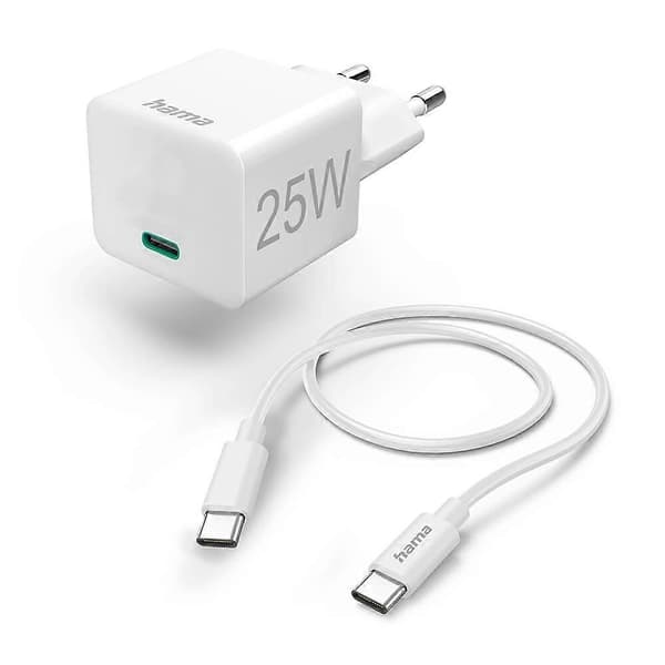 HAMA Lader USB-C med USB-C Kabel PD 25W 1,5m Kabel Hvit
