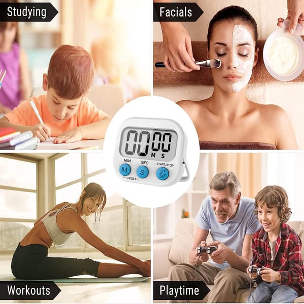 Kitchen Timer, Magnetic Countdown Clock Large LCD Digital Cooking Timer Screen Loud Alarm Adjustable Counter Countdown and Stopwatch