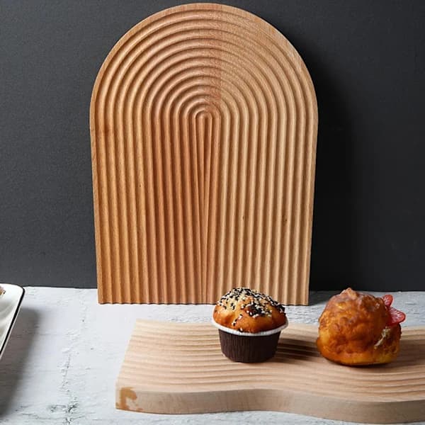 Serving Tray Wavy Arch Shaped Grooved Breakfast Lunch Dinner Appetizer Bread Board Decorative Wood