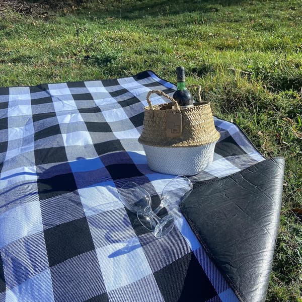 Sort og hvid - 200x200 Vandtæt picnictæppe, picnicbord