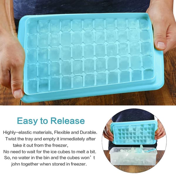 Ice Cube Tray with Lid and Storage Container for Freezer, Easy Release 55 Mini Nugget Ice Cube Tray with Container and Scoop, Flexible