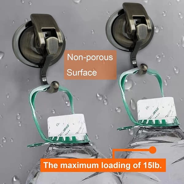 Suction Cup Hook, Strong and Sturdy Hook, Vacuum Suction Cup Shower Hook, Reusable, Bathroom, Kitchen, Toilet, (2 Pieces, Bronze)